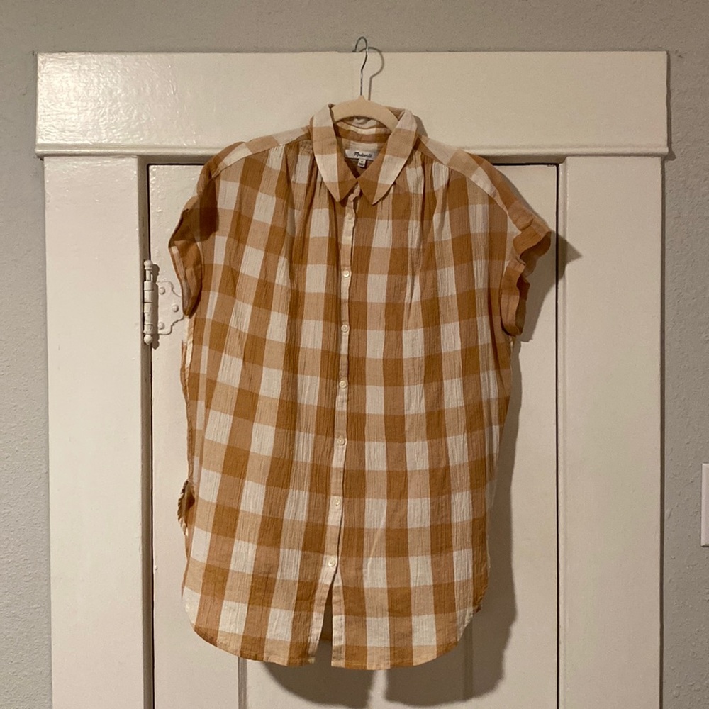 Madewell Short Sleeve Button Down in orange gingham